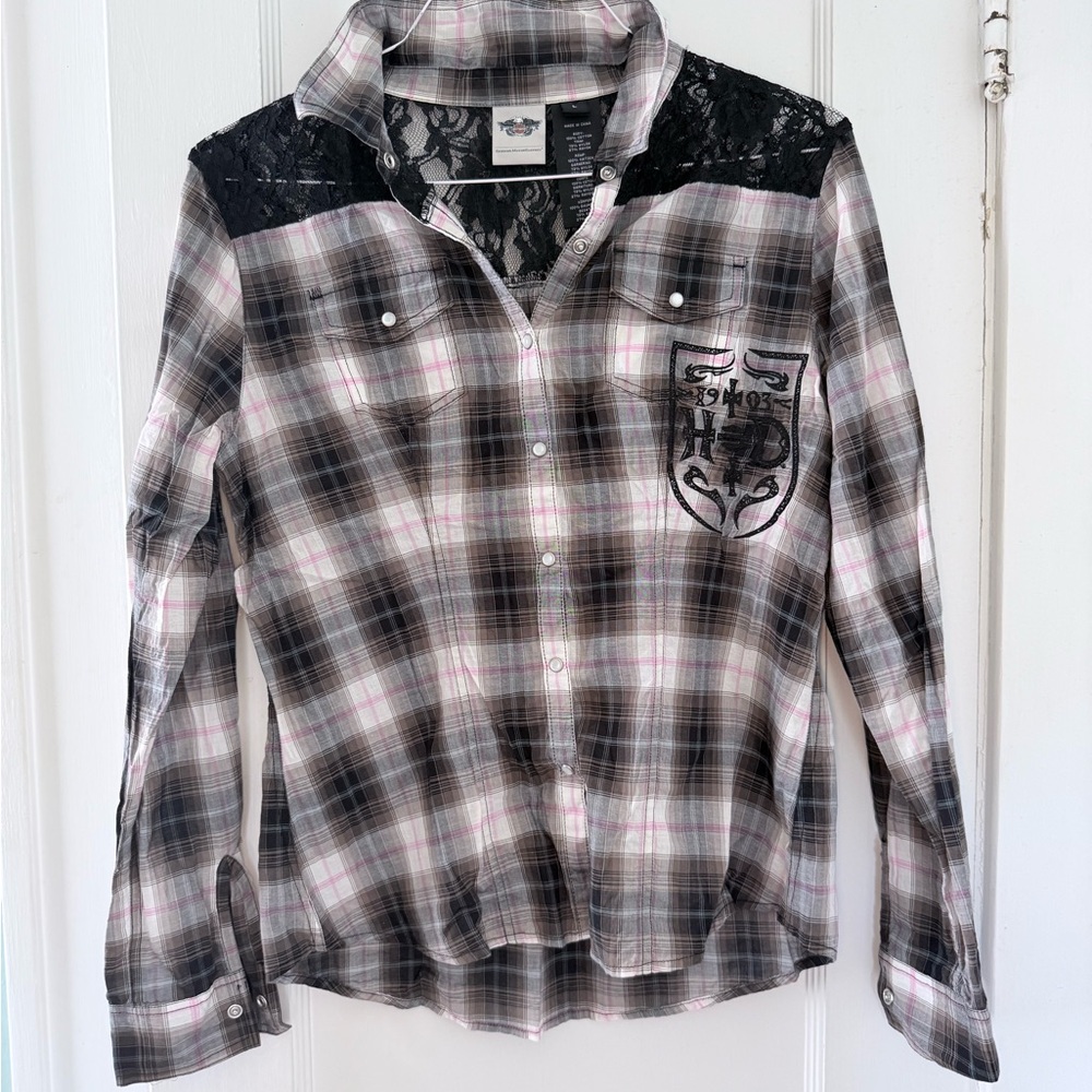 Harley-Davidson Black and Pink Long Sleeve Tee